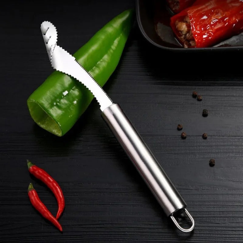 Practical Chili Pepper Core Remover Stainless Steel Green Pepper Seeded Removers Knife Kitchen Vegetable Slicer