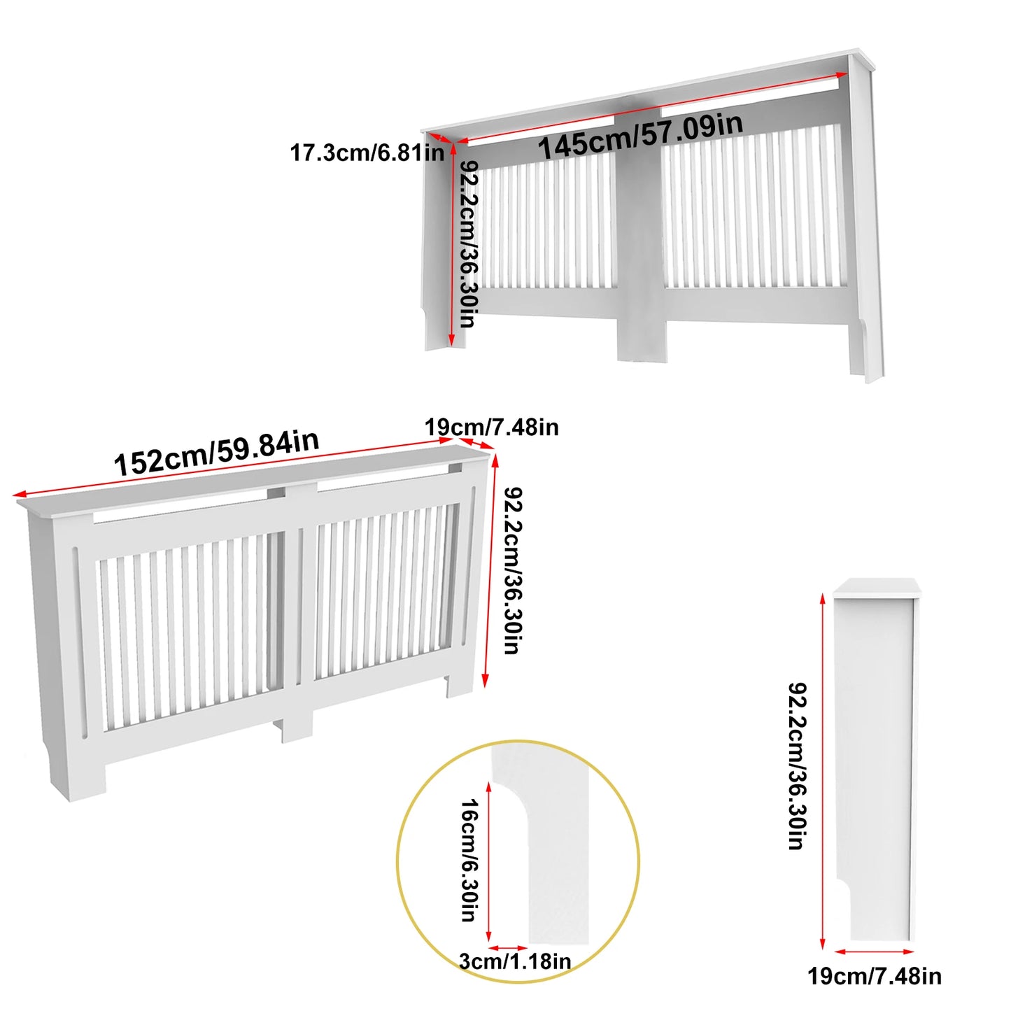 S/M/L/XL White Radiator Cover Wall Cabinet MDF Modern Wood Cabinet Grill Cover