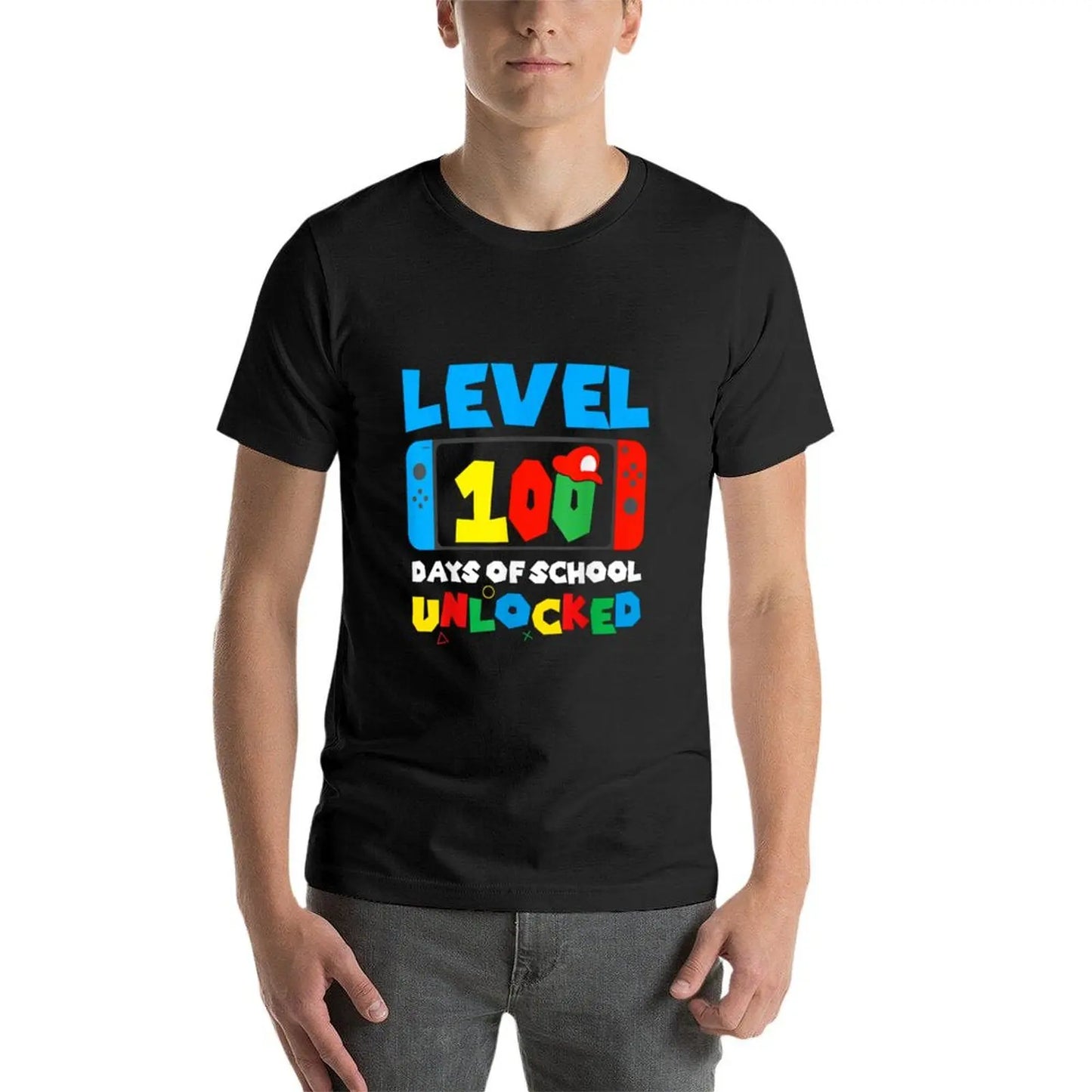 Level 100 Days Of School Unlocked Video Games Boys ghirl Gamer T-Shirt T-Shirt vintage clothes fruit of the loom mens t shirts