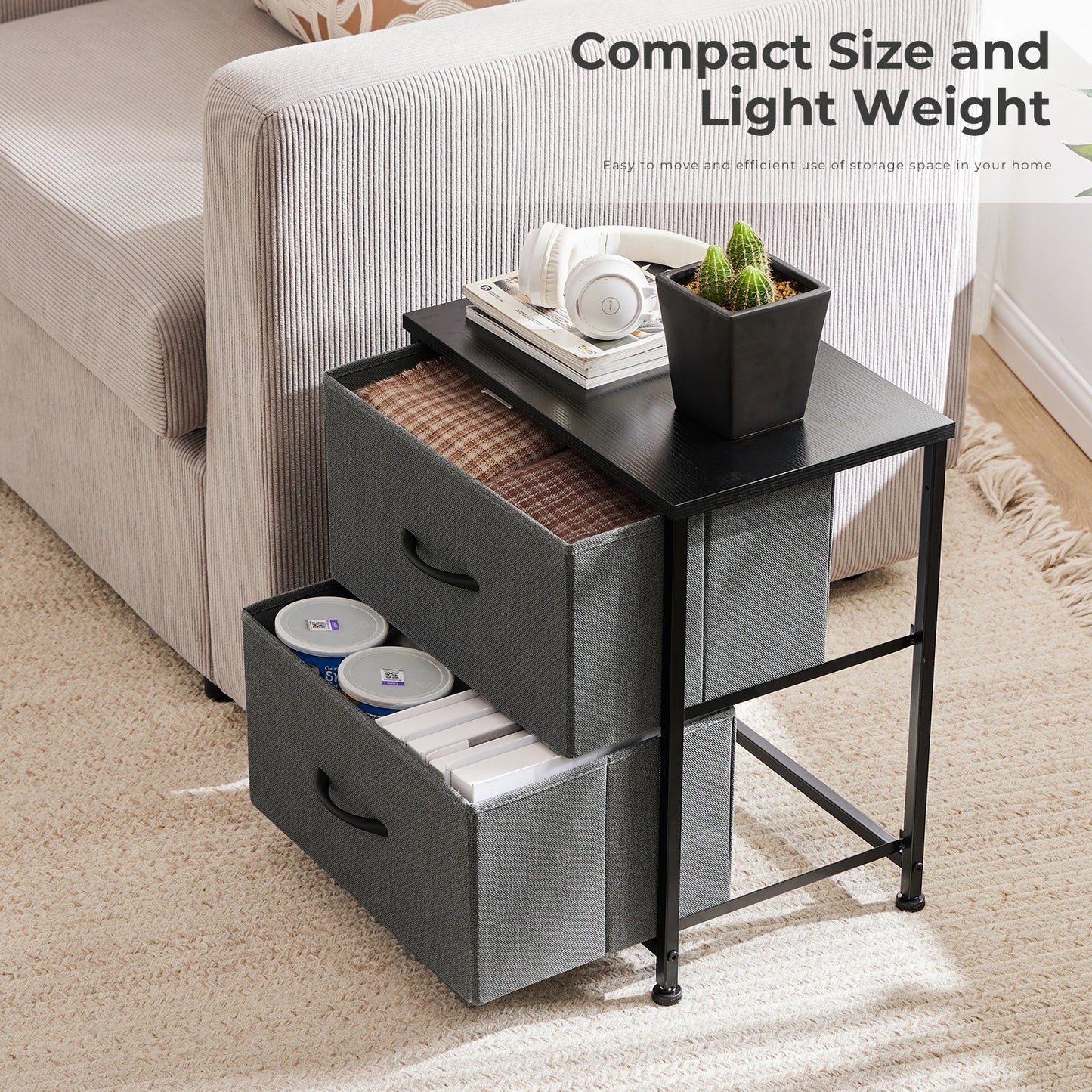 JHK Cabinet For Living Room With 2 Fabric Drawers Beside Nightstand Tables Storage Closet Chest Clothes Display Of Furniture