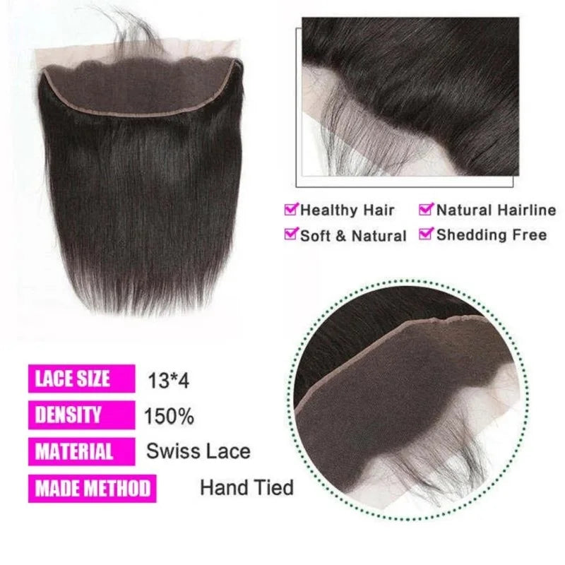 Straight Hair 13x4 HD Transparent Lace Frontal Pre plucked 100% Human Hair Natural Hair Line 4x4 Lace Closure With Baby Hair