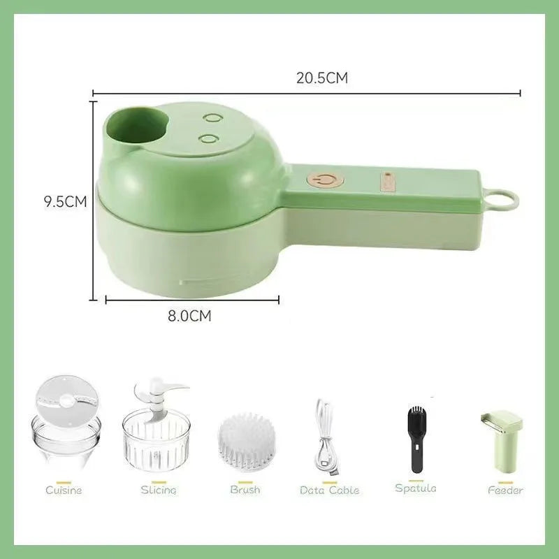 4 In 1 Electric Vegetable Cutter Set Portable Mini Wireless Food Processor Slicer Garlic Chili Meat Garlic Chopper With Brush