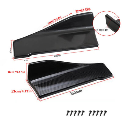 35cm 48cm Universal Fit Car Spoiler Lateral Bumper Rear Side Skirt Lip Rocker Wings Carbon Fiber Glossy Black Protection Trims