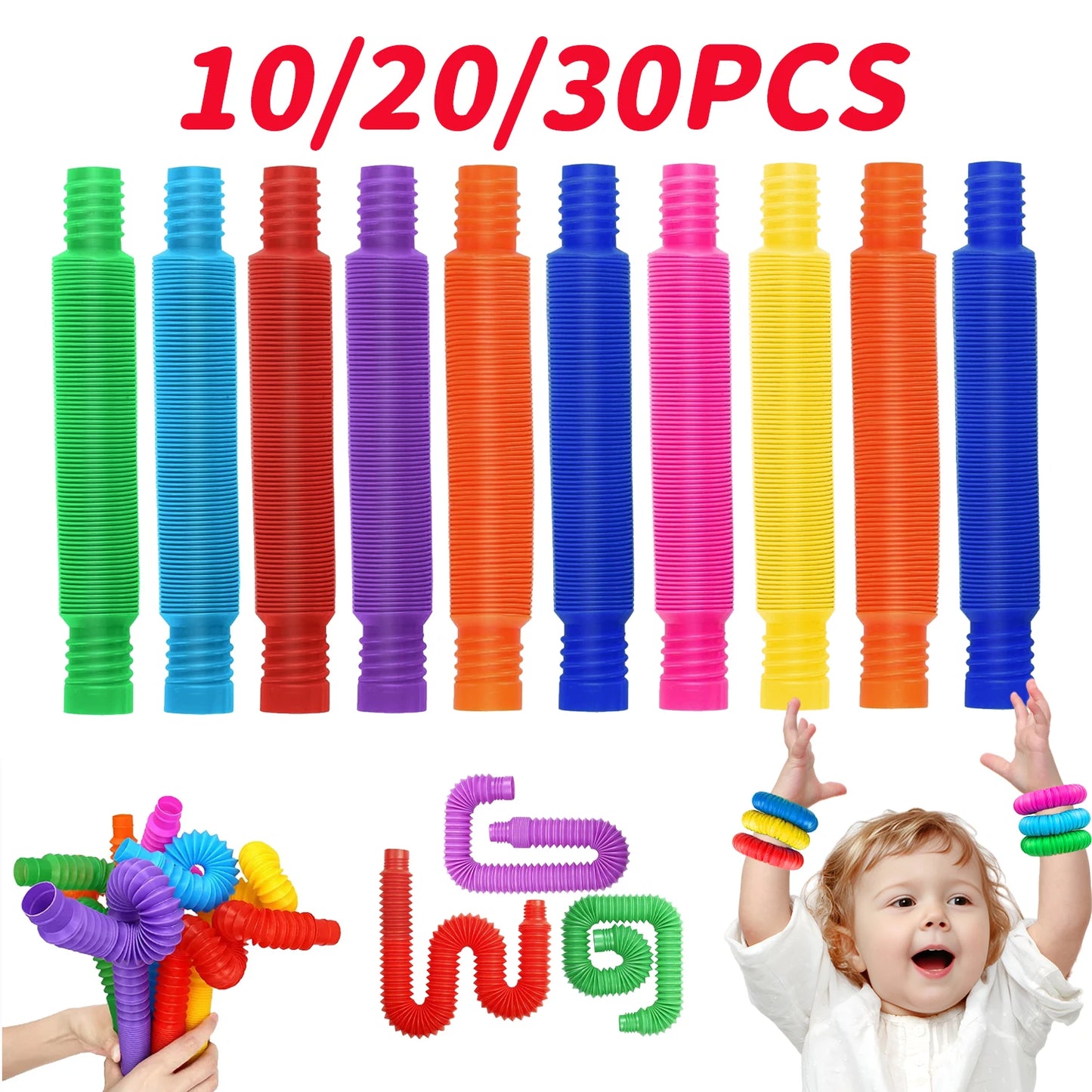 10-30PCS Colorful Telescopic Tubes Fidget Toys Plastic Sensory Pop Tubes Stress Relief Toys Adults Decompression Kids Toys Gifts