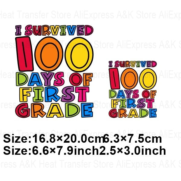 100 Days Of School Kids Thermo Stickers T-Shirt Diy Dinosaur Apple Owl Heat Transfer Boy Girls Iron On Heat Patch Decals